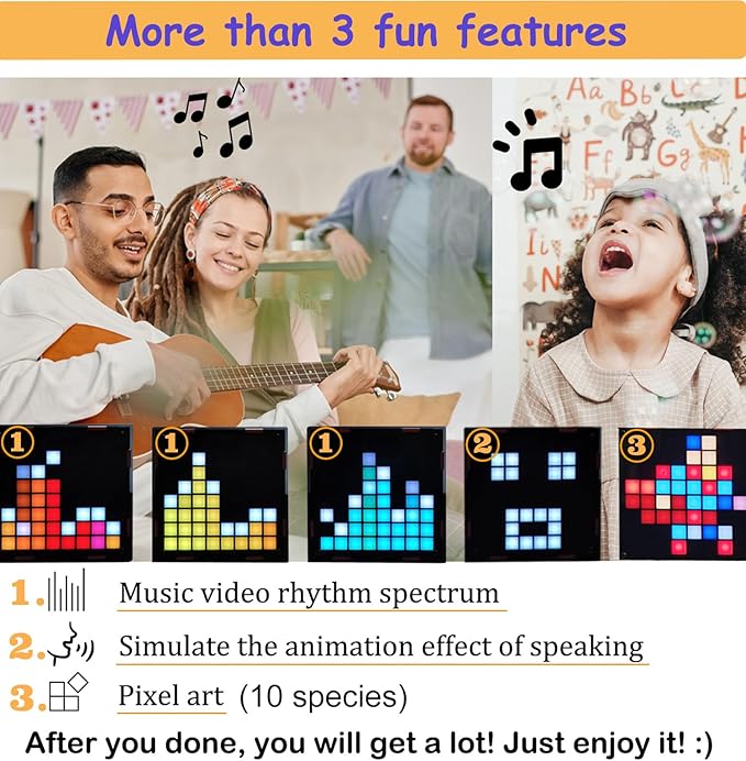 DIY Music Spectrum Soldering Project Kit, Music Active Pickups with Cool Animation and Pixel Arts for Fun，8x8 RGB Display, Great STEAM Project Kit and Gift for Friends and Family