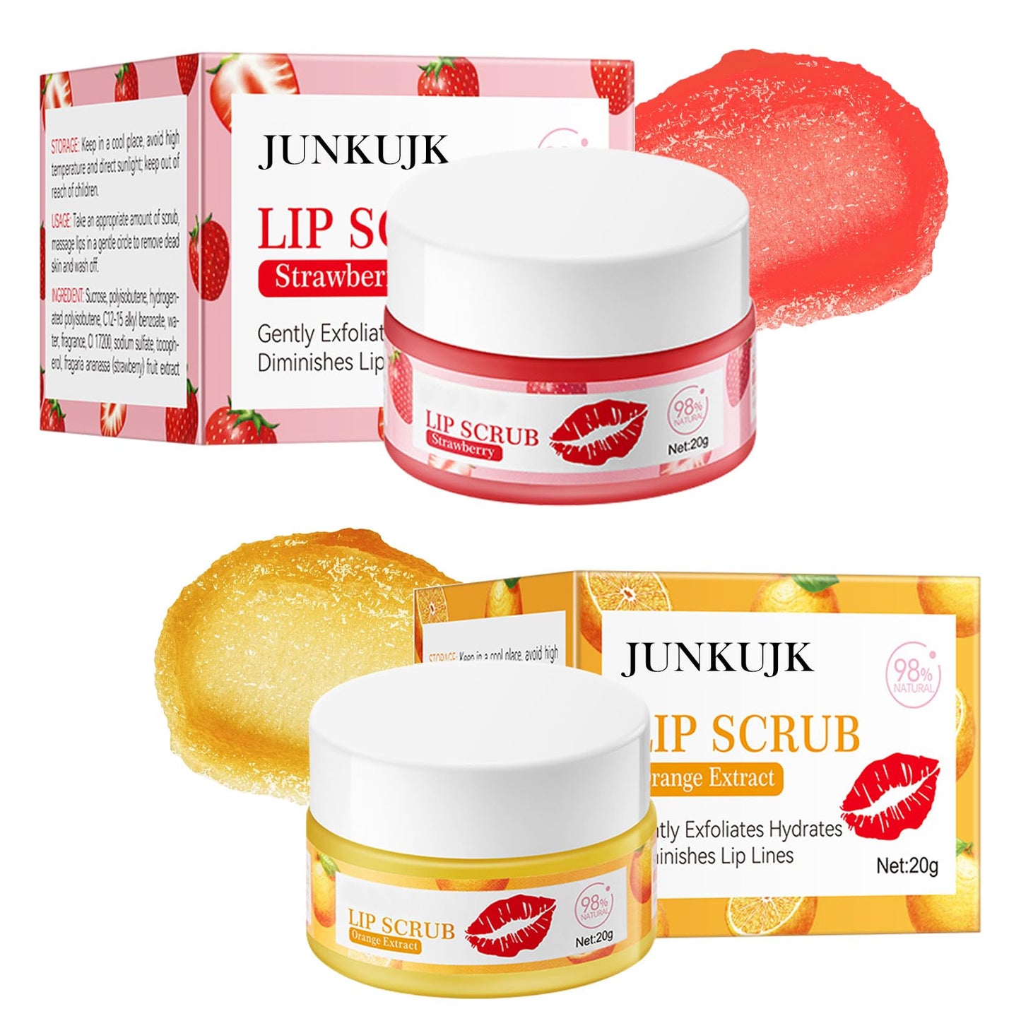 2PCS Strawberry & Orange Conditioning Lip Scrub Kit,Moisturizing Lip Sleeping Mask Long Lasting Hydrating Lip Scrubber Exfoliator Lip Care Products for Men & Women