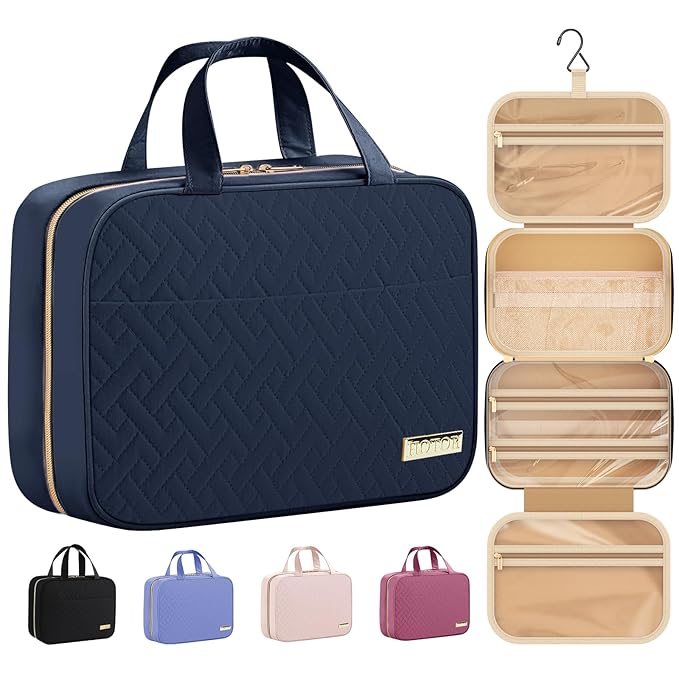 HOTOR Travel Toiletry Bag w/Hanging Hook - Spacious Toiletry Bag Essentials for Women & Men, Makeup Bag/Big Comparment, Waterproof for Travel Accessories, Medium, Navy Blue