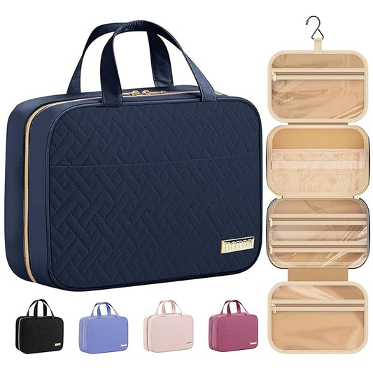 HOTOR Travel Toiletry Bag w/Hanging Hook - Spacious Toiletry Bag Essentials for Women & Men, Makeup Bag/Big Comparment, Waterproof for Travel Accessories, Medium, Navy Blue