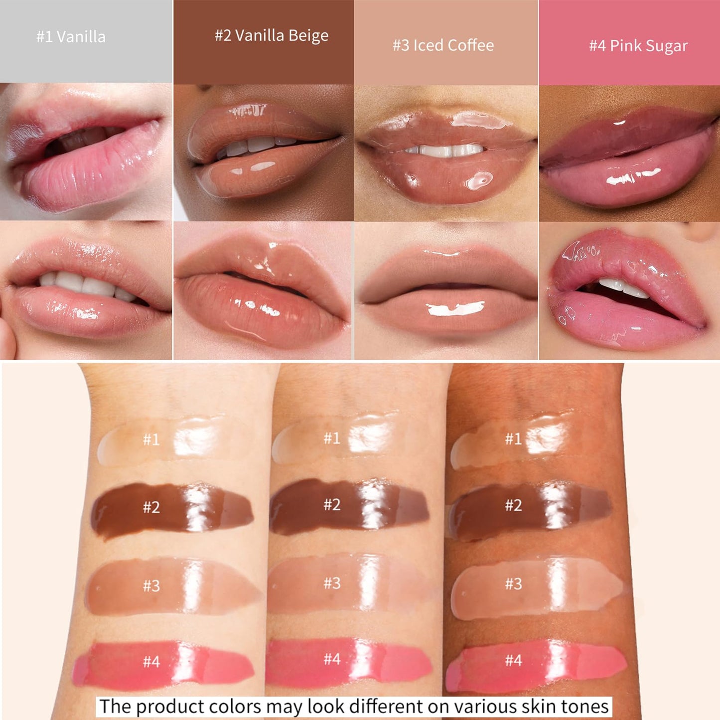 4Pcs Hydrating Lip Gloss Set, Mini Lip Butter Balm Pack, High Shine Glass Finish Lip Moisturizing Plumping Lip Gloss Shiny Jelly Liquid Lipstick for Women