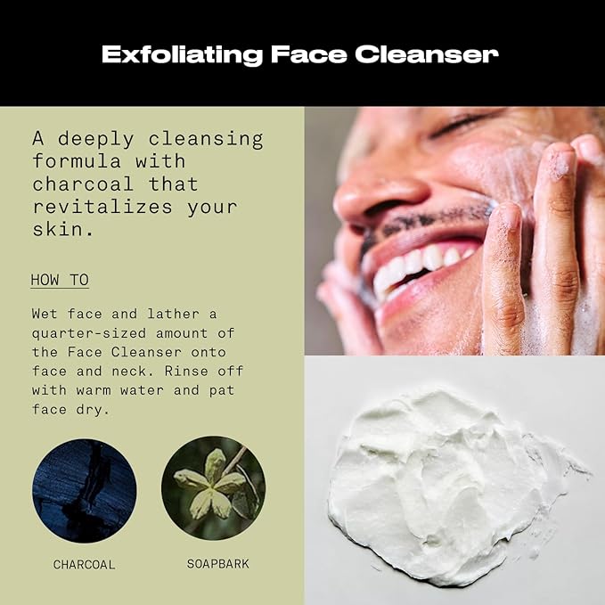 Hawthorne Men's Deep Exfoliating Charcoal Face Wash Cleanser For Normal to Oily Skin. Eliminate Dirt, Grease, and Grime. Natural Ingredients, Vegan, Sulfate Free. 2-Pack, 4 Fl. Oz. Each