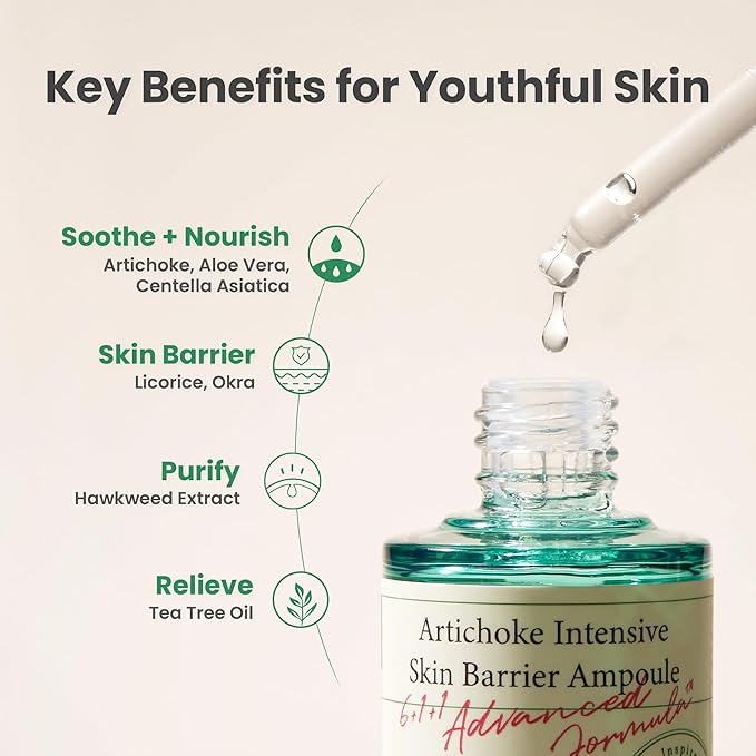 AXIS-Y Artichoke Intensive Skin Barrier Ampoule - Face Moisturizer Dark Spot Corrector Centella Ampoule - Vegan Korean Skin Care Facial Serum for All Skin Types - 1.01 fl. oz.