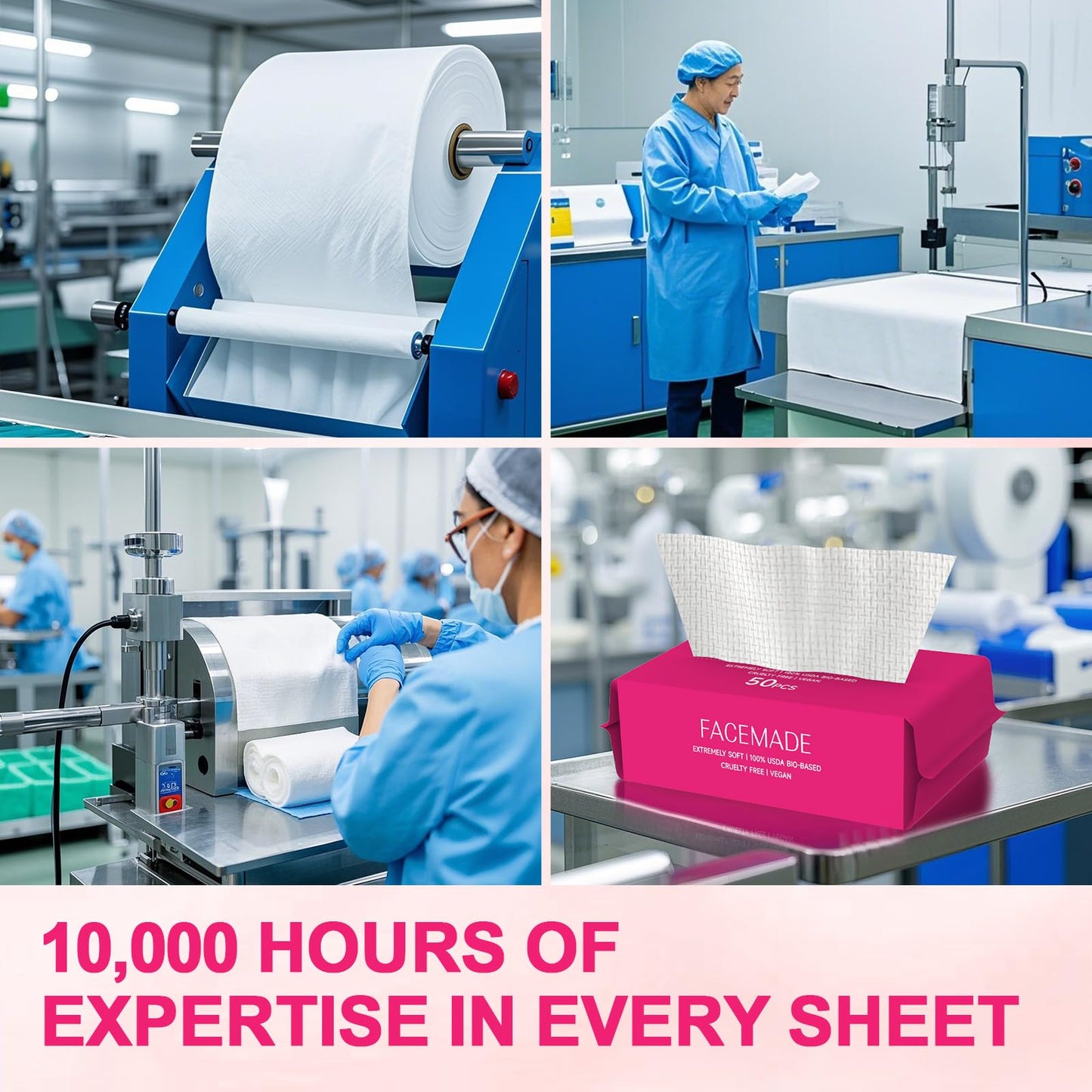 FACEMADE 50 Count (Soft Pack) XL Disposable Face Towels, Ultra Thick Face Towelettes Disposable, Clean Facial Towels for Makeup Remover, Skincare, USDA Certified 100% Biobased