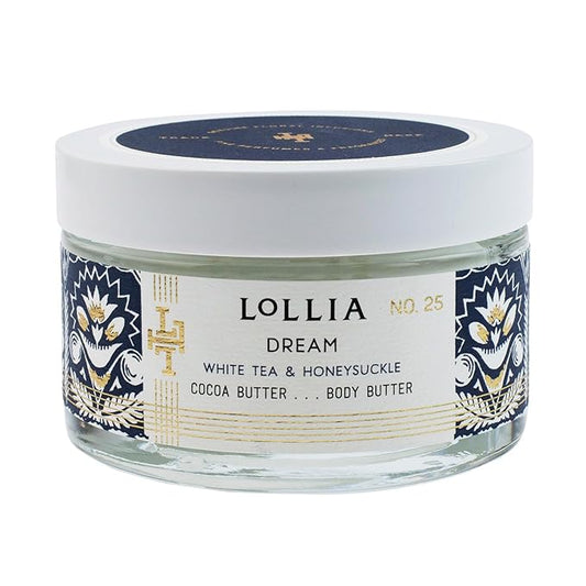 LOLLIA Dream Body Butter, 5.5 oz. - White Tea & Honeysuckle Fragrance - Shea Butter & Cocoa Butter, Body Lotion for Women, Hydrating & Smooth Body Moisturizer