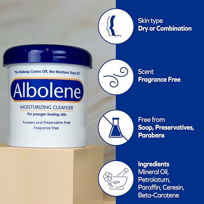 Albolene Moisturizing Cleanser & Makeup Remover Balm - Fragrance-Free Facial Cream for Cleansing & Hydration - Multi-Use Skincare for All Skin Types - No Harsh Chemicals - 12 oz - Pack of 2