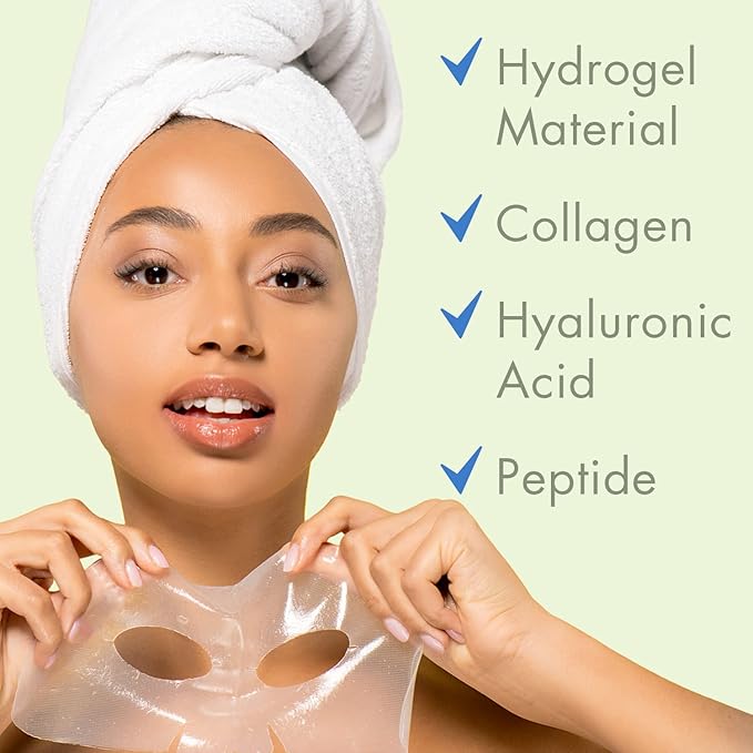 Ebanel 10 Pack Hydrogel Collagen Face Mask with Hyaluronic Acid, Vitamin C, Peptide, Aloe, Instant Brightening Hydrating Face Masks Skincare Korean Sheet Mask, Skin Firming, Lifting Anti Aging Masks