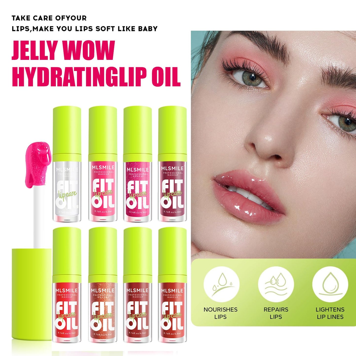 4 Colors Fat Oil Lip Gloss, Lip Oil Lip Glaze Hydrating Lip Glow Oil Big Brush Head Moisturizing Lip Gloss, Shiny Transparent Tinted Plumping Lip Oil Nourishing Non-sticky (B#)