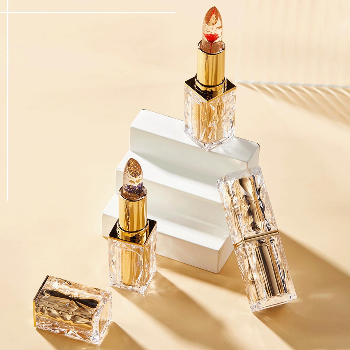 Transferproof Color Changing Lipstick,Gold Crystal Lipstick Color Changing Long Lasting,Vitamin E Nourishing For Cracked & Dry Lips (01)