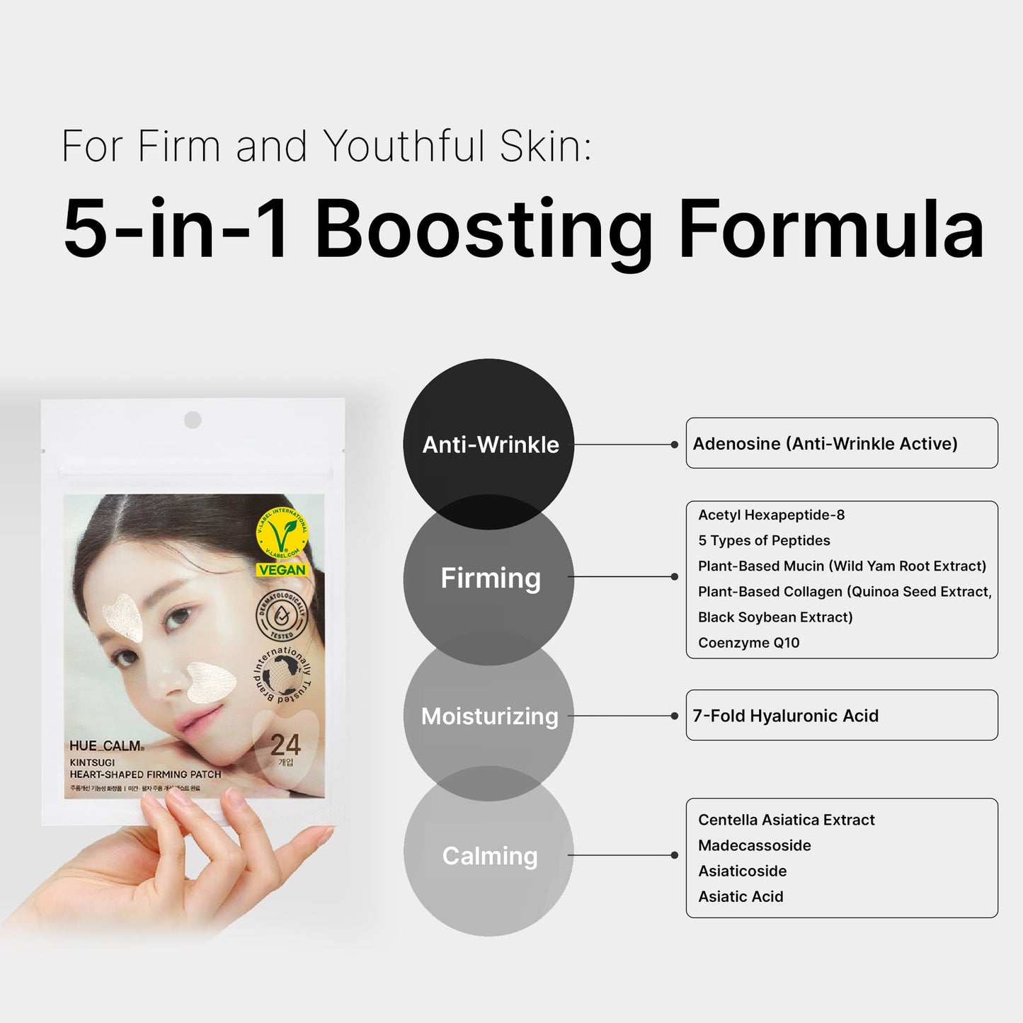 HUECALM Anti-Wrinkle Patches Face Lifting with Hydrolyzed Collagen–Invisible Forehead, Eye, Smile Line Anti-Wrinkle Tape, K-Beauty Overnight Korean Skincare for Women–Facial Self Care (48 Patches-2PK)