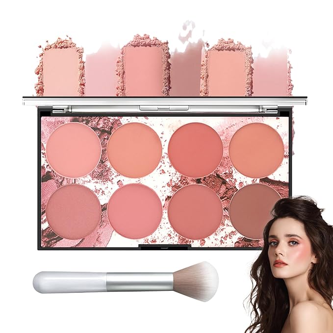 8 Colors Blush Palette,Shimmer Silky Matte Blush Powder