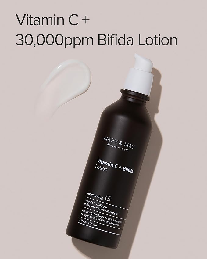 Mary&May Vitamin C+ Bifida Lotion - Nourishing Face Lotion for Evens Skin Tone and Moisturization - 30,000ppm Bifida Fermentation with 1,000ppm Vitamin C, 4.06 fl.oz.