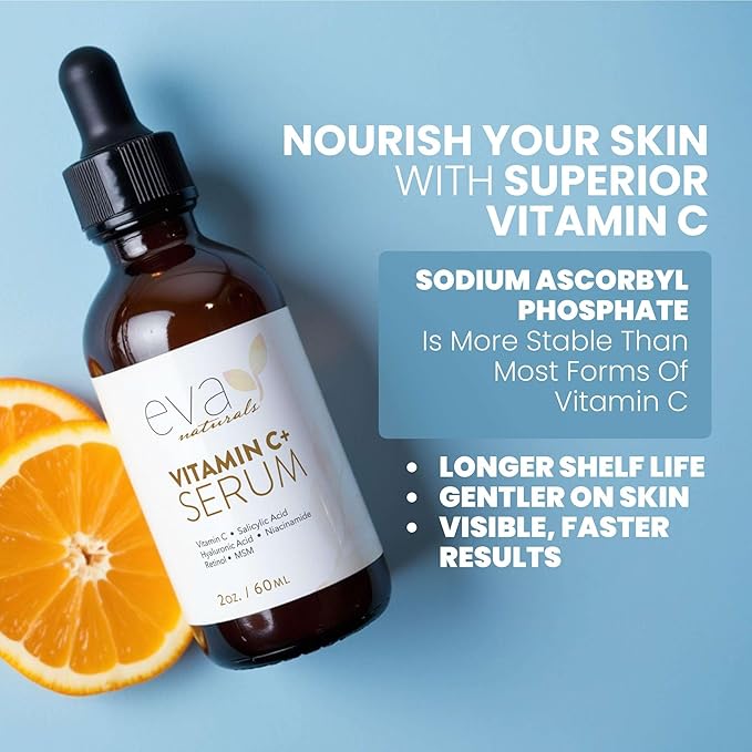 Vitamin C Serum for Face with Retinol & Salicylic Acid – Skin Clearing Acne Spot Treatment with Niacinamide, Hyaluronic Acid, MSM – Anti-Aging Facial Serum for Dark Spots and Blemishes