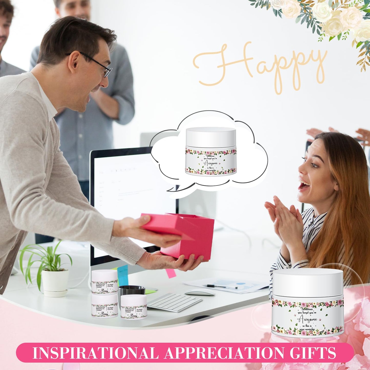 Linyuthia 4 Pcs Employees Appreciation Gifts Lip Sleeping Mask Set Appreciation Gifts for Coworkers Lip Mask Overnight Inspirational Lips Balm Deep Hydrating for Employees Staffs Teachers Coworkers