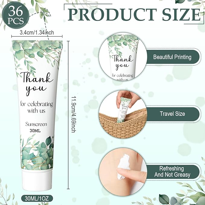 36 Pcs Sunscreen for Wedding Favors SPF 30 Wedding Mini Sunscreen Lotion 1 oz Travel Sunscreen Bulk Bridal Shower Favors Gifts for Destination Wedding Guest Gifts Party Supplies