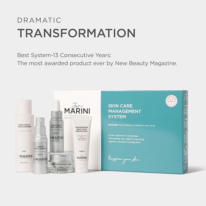 Jan Marini Starter Skin Care Management System - Travel-Size Skin Product Set with Cleanser, Face Serum, Face Lotion, Face Cream & Face Protectant - Skin Care System for Normal or Combination Skin