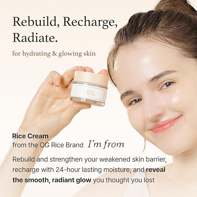 I'm from Rice Cream 1.76 Ounce, Rice Bran Essence with Ceramide, Glowing Look, Improves Moisture Skin Barrier, Deep Nourishment, Smooths and Evens Skin Tone, K-Beauty