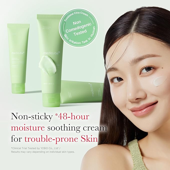 Medicube Exosome Cica Tea Tree Cream for Sensitive Skin with Centella Asiatica help reduce redness and breakouts. | Low-irritating, Moisturizing Daily Texture Care | Korean Skincare | 1.7 fl oz