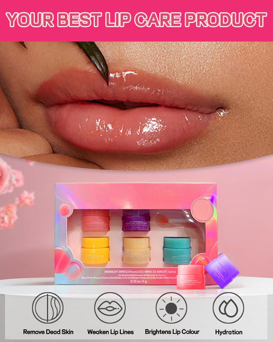 Lip Sleeping Mask Set-5 Pcs Lip Balm Hydrating Lip Mask Overnight Lip Treatment Care for Dry Cracked Lips,Day &Night Moisturize &Nourish Korean Lip Gloss Women to Improve Lip Color With Shea Butter