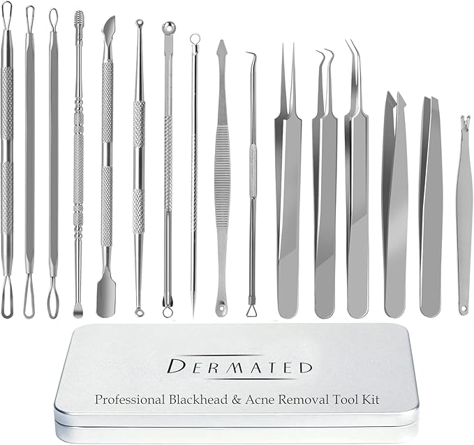 [16 Pcs] Blackhead Remover Tools 2025 Latest Pimple Popper Tool Kit | Stainless Steel Professional Pimple Extractor Tool Kit for Blackheads, Blemish, Comdone, Acne, Zit, and Whiteheads for Face & Nose