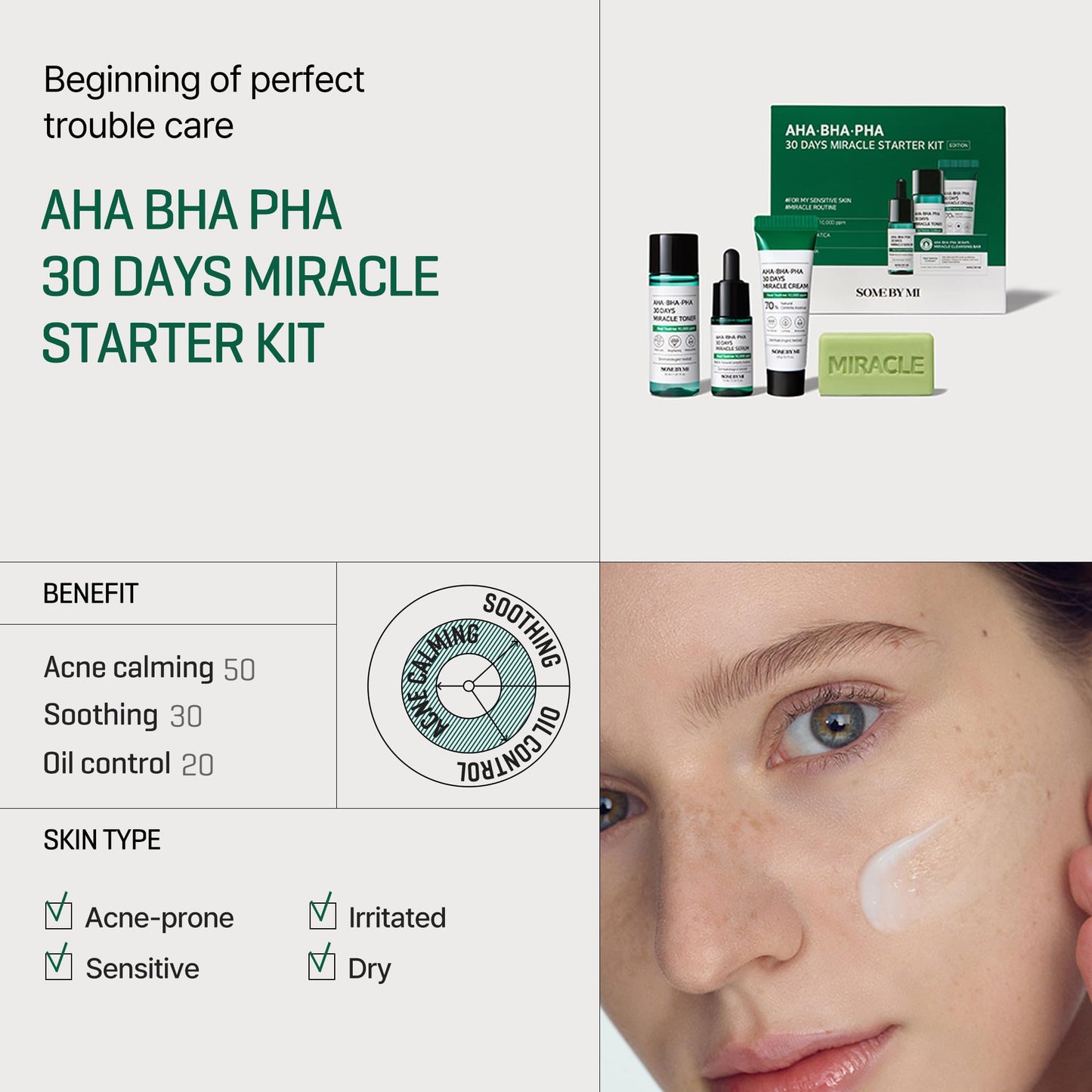 SOME BY MI AHA BHA PHA 30Days Starter Kit - Toner 1.01Oz, Serum 0.33Oz, Cream 0.7Oz, Cleansing Bar 1.05Oz - Mild Exfoliating Daily Skin Care Set - Skin Wastes, Sebum, Oiliness Care - Korean Skin Care