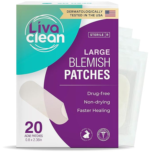 20 CT LivaClean Large Hydrocolloid Acne Patches - for Pore Spots Nose Face Cystic Pimple Zit Patch - Big Pimple Patches Hydrocolloid Bandages Strips