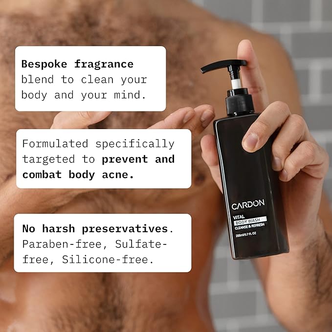 Cardon Acne Clearing Men's Body Wash, Korean Skin Care, All Natural Green Tea Extract, Sea Buckthorn, & Cica Combat Breakouts, Prevent Body Odor to Deeply Cleanse w/o Stripping (1 PK)