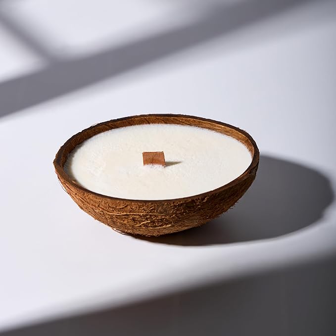 Scented Candle Clearance, Wooden Wick Soy Candle in a Coconut Shell - Relaxation Gifts for Women, Candles for Home Scented, Room Decor, Non Toxic (Caramel Island)