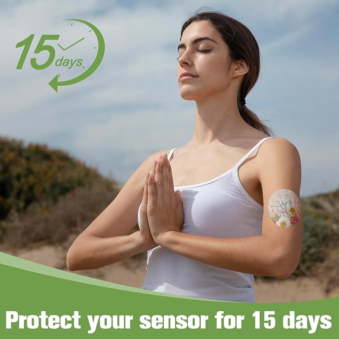 G7 Over Patches 20 Pack Waterproof Adhesive Patch for Dexcom G7 & Stelo CGM Tape Non-Glue Central Full Cover Stelo Overpatch Hypoallergenic & Latex-Free Long Stay for 15 Days, Floral Pattern