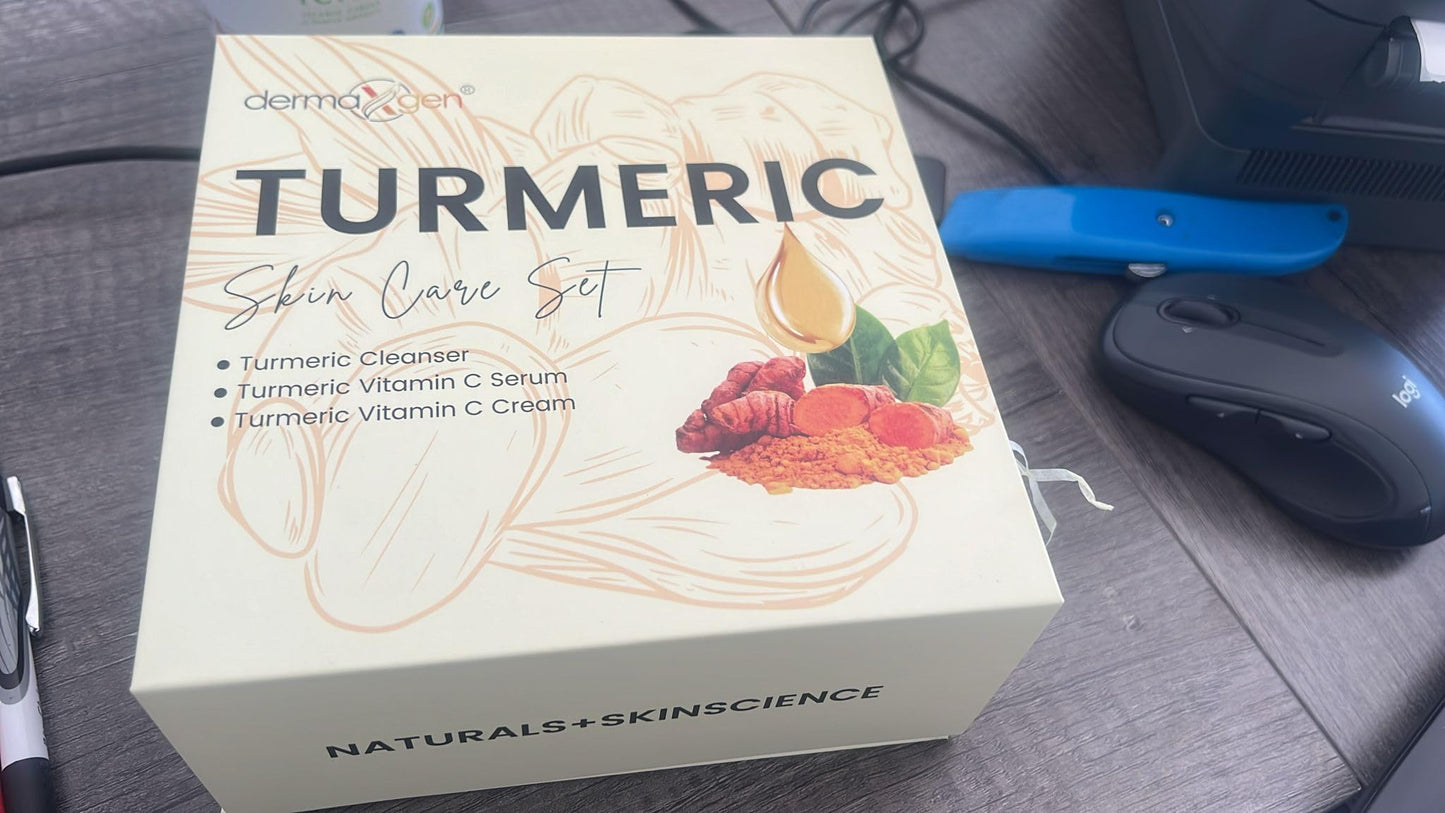 DERMAXGEN Glow Boosting Moisturizer, Organic Ingredients, Anti-Aging, Reduce Acne, Dark Spot Remover, Cleanser, Moisturizing Cream, Serum & Oil for Normal Oily Skin - Set of 3 (Turmeric Premium Set)