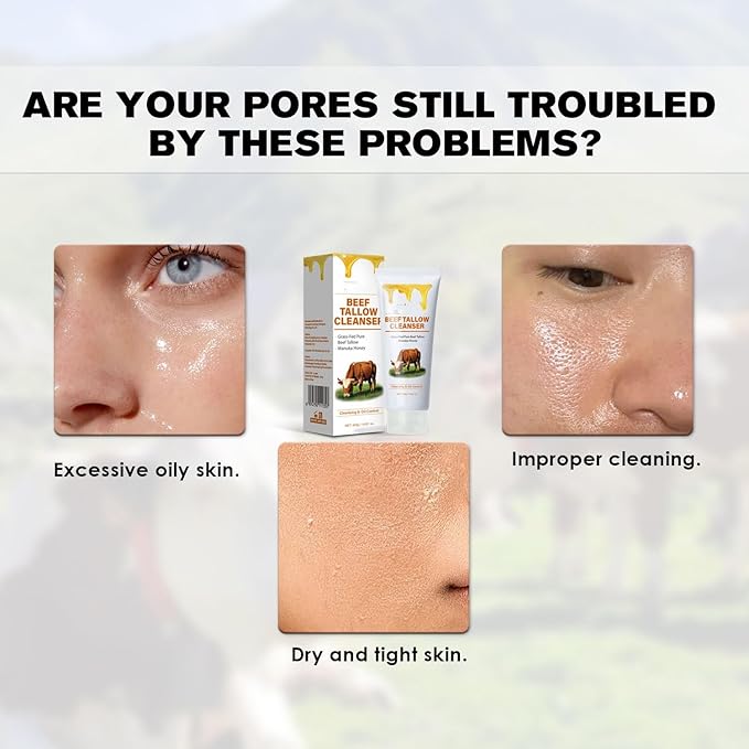 Beef Tallow for Skin Face Wash, Grass Fed Hydrating Facial Cleanser Skincare, Anti Aging Exfoliating Facial Cleanser, Beef Tallow for Face Exfoliating Facial Wash