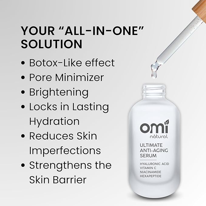 OMI Natural-Total Package Serum-All-in-One-Vitamin C-Hyaluronic Acid-Acetyl Hexapeptide-8-Niacinamide Serum-Argireline-Botox in a Bottle and Pore Minimizer for Face- For All Skin Types-50ml