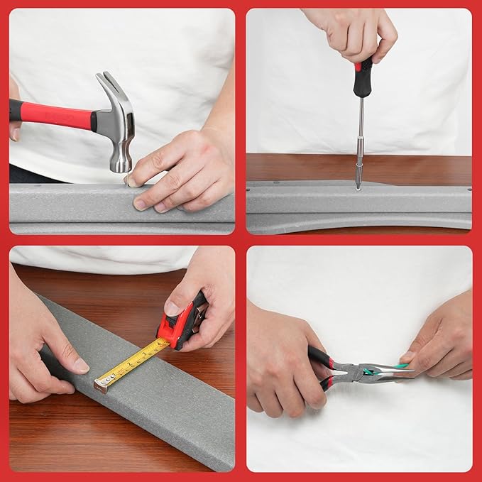 149-Piece General Hand Tool Kit - Essential Home Toolkits with Plastic Toolbox Storage Case for all Purpose, Complete Tool Set for Women, Men, College Students, Dorm, DIY Enthusiast (Red)