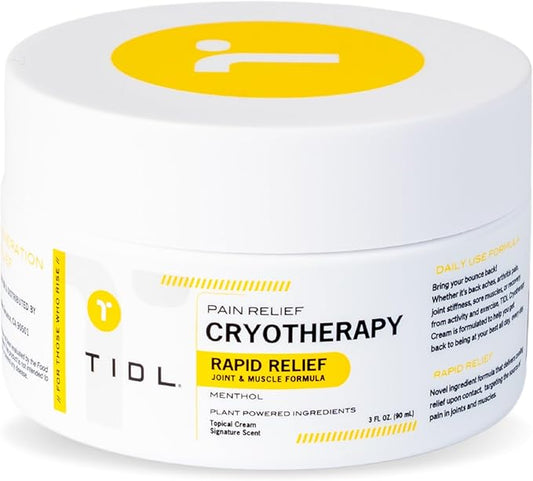 TIDL Cryotherapy Pain Relief Cream, 3 Oz, Targeted Neck Pain, Joint & Muscle Pain Relief with Organic, Plant-Based Menthol, Instant Cooling for Sport & Post Workout Full Body Recovery