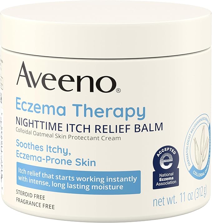 Aveeno Eczema Therapy Nighttime Itch Relief Balm, Eczema Cream for Body, Moisturizing Colloidal Oatmeal & Ceramide Formula, Fragrance Free, Soothing Dry Itchy Skin, 11 fl oz