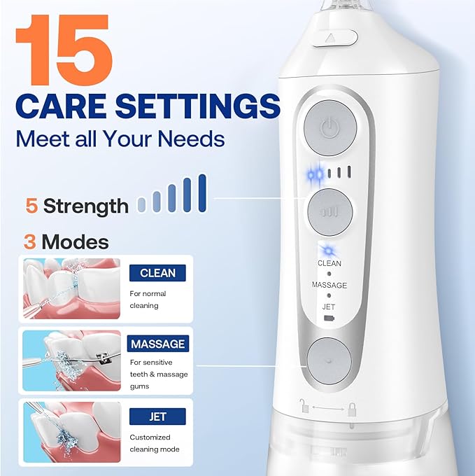 Bitvae C6 Water Dental Flosser for Teeth, Rechargeable Cordless Water Flosser, IPX7 Waterproof Braces Flossers Cleaner, 3 Modes 5 intensities, Advanced Water Dental Picks for Cleaning, White