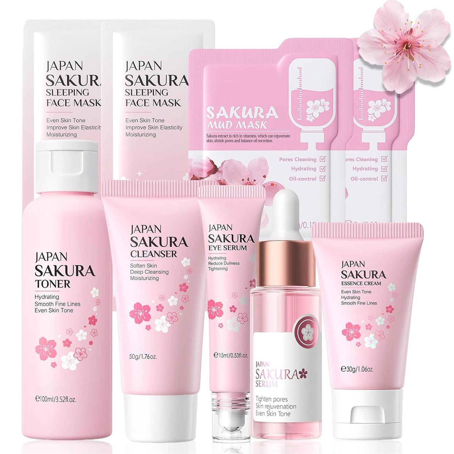 9PCS Japan Sakura Skin Care Set, Sakura Skin Care For Teens 10-12, Skincare For Girls 10-12, Teen Skin Care Kits For Girls Ages 11-14 With Toner,Cleanser,Eye Serum,Face Serum,Face Cream