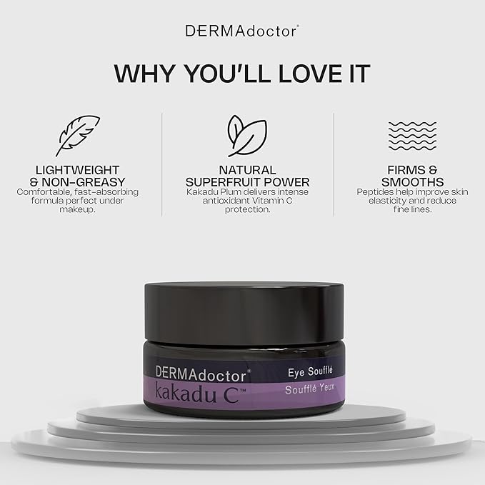 DERMAdoctor Vitamin C Under Eye Cream - Caffeine & Vitamin E | for Dark Circles, Bags Under Eyes, Wrinkles, Puffiness, Eye Fatigue, Dehydration - Anti-Aging Under-Eyes Vitamins & Moisturizer Soufflé
