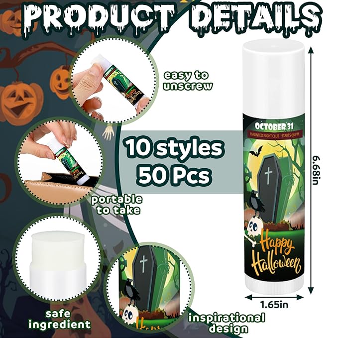 Dunzy 50 Pcs Halloween Lip Balm