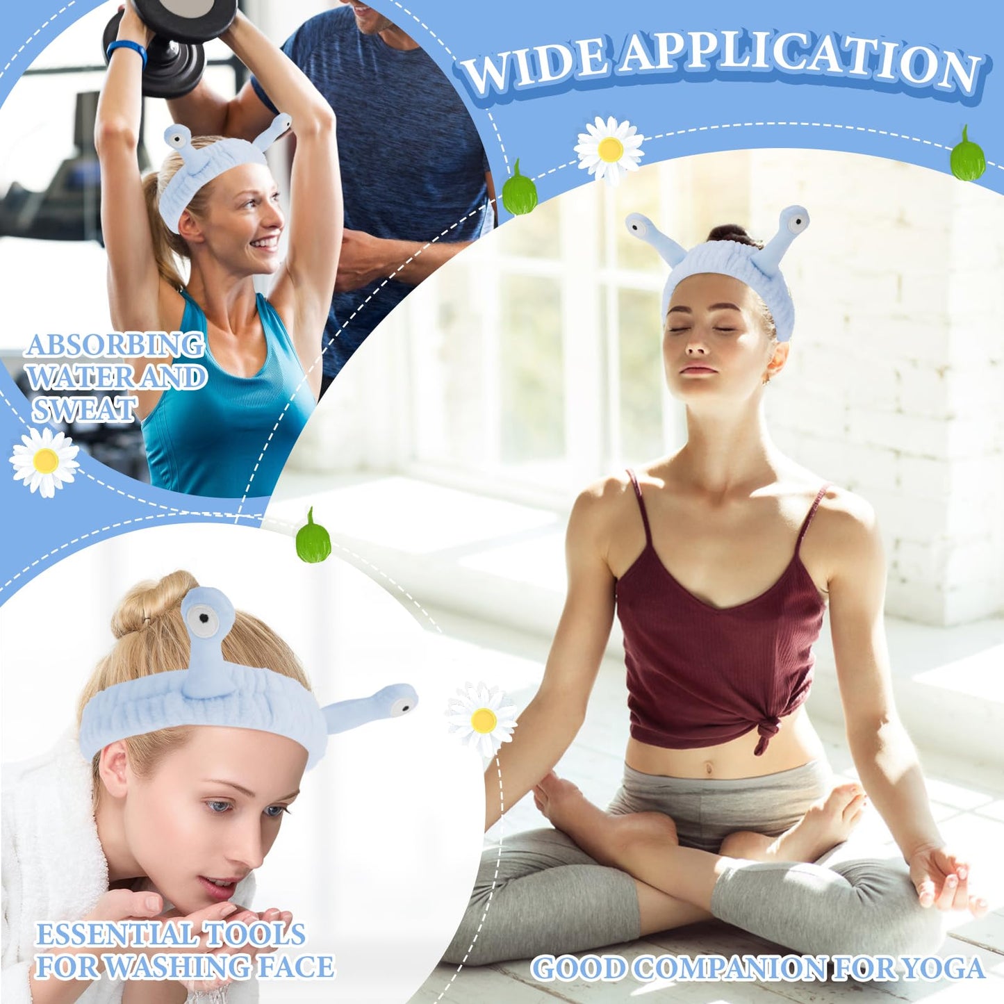 Molain Snail Headband, Face Wash Spa Hair Bands Makeup Headbands Women Cartoon Cute Coral Fleece Elastic Headband Creative Accessories for Washing Shower Sports Beauty Skincare, Blue (ML-7YREV2)