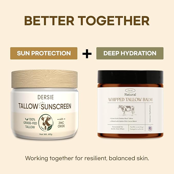 Beef Tallow Sunscreen with Zinc Oxide: Tallow & Zinc Oxide Instant Sun Protection - Non Greasy Formula with Beeswax, Red Raspberry, Carrot Oil - Suitable for Dry and Sensitive Skin - Fresh Scent