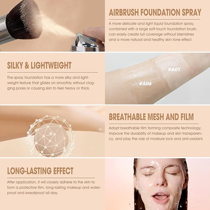 AirBrush Foundation Spray, Silky Mist Foundation Spray Makeup #A06 Pearl