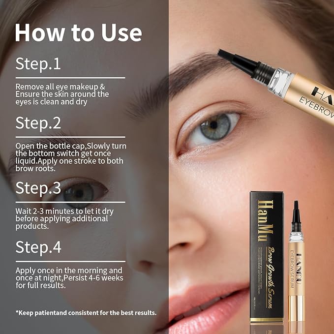 HANMU Eyebrow Growth Serum,For Rapid Enhancing Brow Growth Faster,Fuller,Thicker,Non Irritating Eye Brow Serum Enhancer 4ml