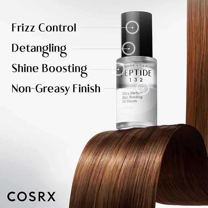 COSRX PEPTIDE 132 Hair Bonding Oil Serum, Travel Size Keratin Treatment for Frizzy, Damaged, Dry Hair – Repairs Split Ends, Adds Hair Gloss with Argan & Jojoba Oils – For All Hair Types – 0.94 fl oz
