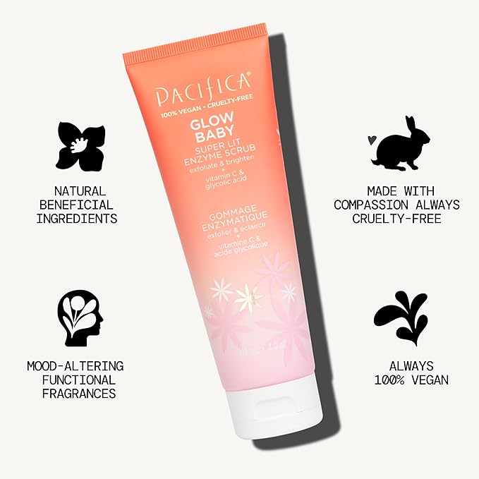 Pacifica Beauty Glow Baby Brightening Face Wash & Enzyme Face Scrub Set, Skincare, Vitamin C, Glycolic Acid, Vitamin E, Facial Cleanser, Exfoliator, Skin Care, Vegan, 5 fl oz and 4 fl oz (Set of 2)