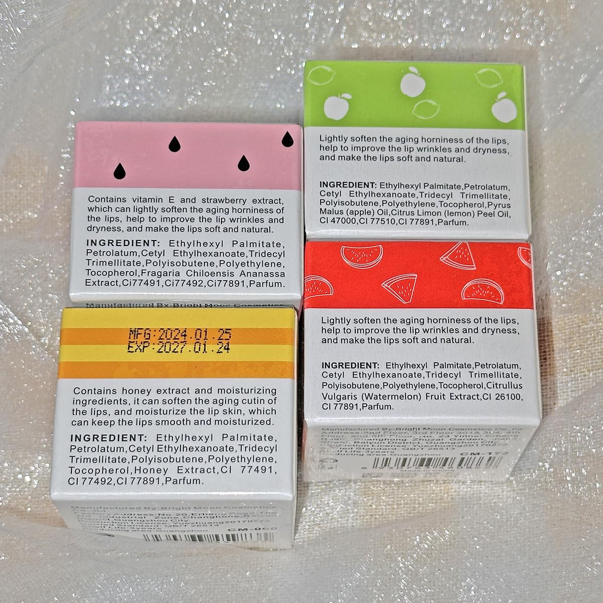 4 Packs Fruit Mask Lip Balm Honey Pot, Vitamin E Lip Masks & Moisturizing Propolis Sleeping Lip Mask, Effective Reduces Lip Lines Prevention Dry Lip Care