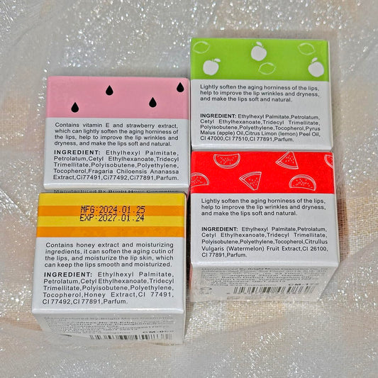 4 Packs Fruit Mask Lip Balm Honey Pot, Vitamin E Lip Masks & Moisturizing Propolis Sleeping Lip Mask, Effective Reduces Lip Lines Prevention Dry Lip Care