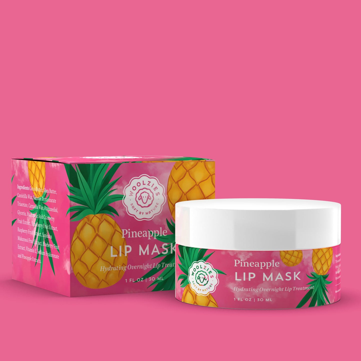 Hydrating Lip Mask with Hyaluronic Acid | Overnight Treatment for Soft, Smooth Lips | Shea Butter, Vitamin E & Natural Oils | 1 oz Jar (1 Ounce, Pineapple)