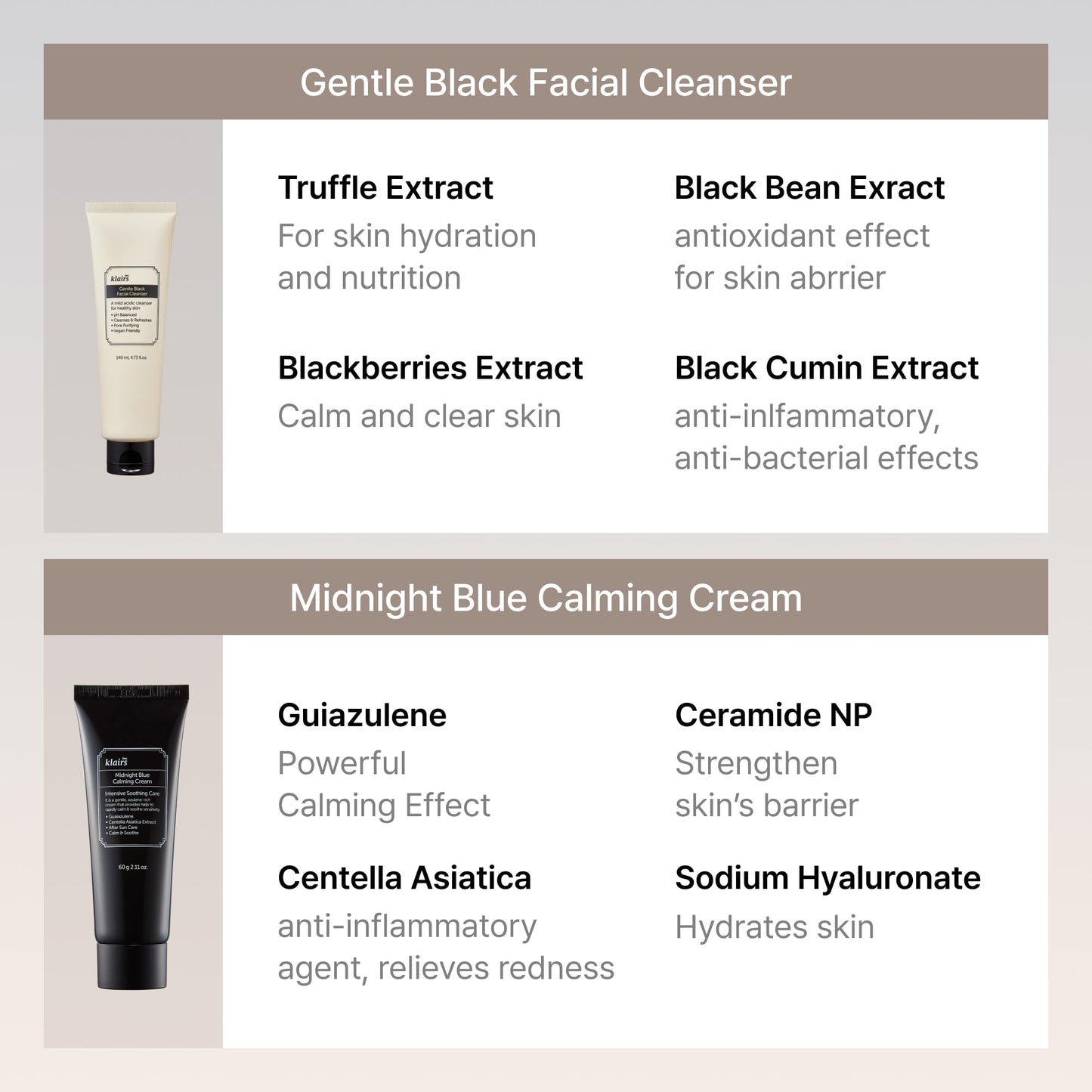 DearKlairs [Klairs] Korean Skincare Beginner Kit, 4pc Set, Cleanser to cream