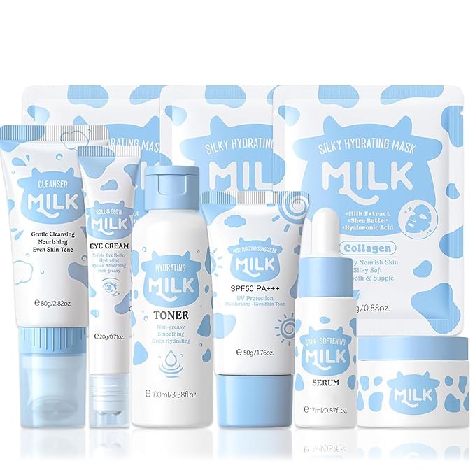 Milk Skin Care Set, Milk Skin Care For Teens 10-12, 9 IN 1 Kids Skin Care Set For Girls Ages 8-12, Moisturizing & Gentle Milk Girls Skin Care For Kids Age 8-12, Skincare For Girls 10-12